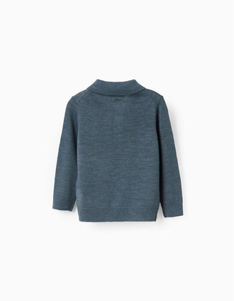 Camisola de malha com gola polo para bebé menino, azul-escuro