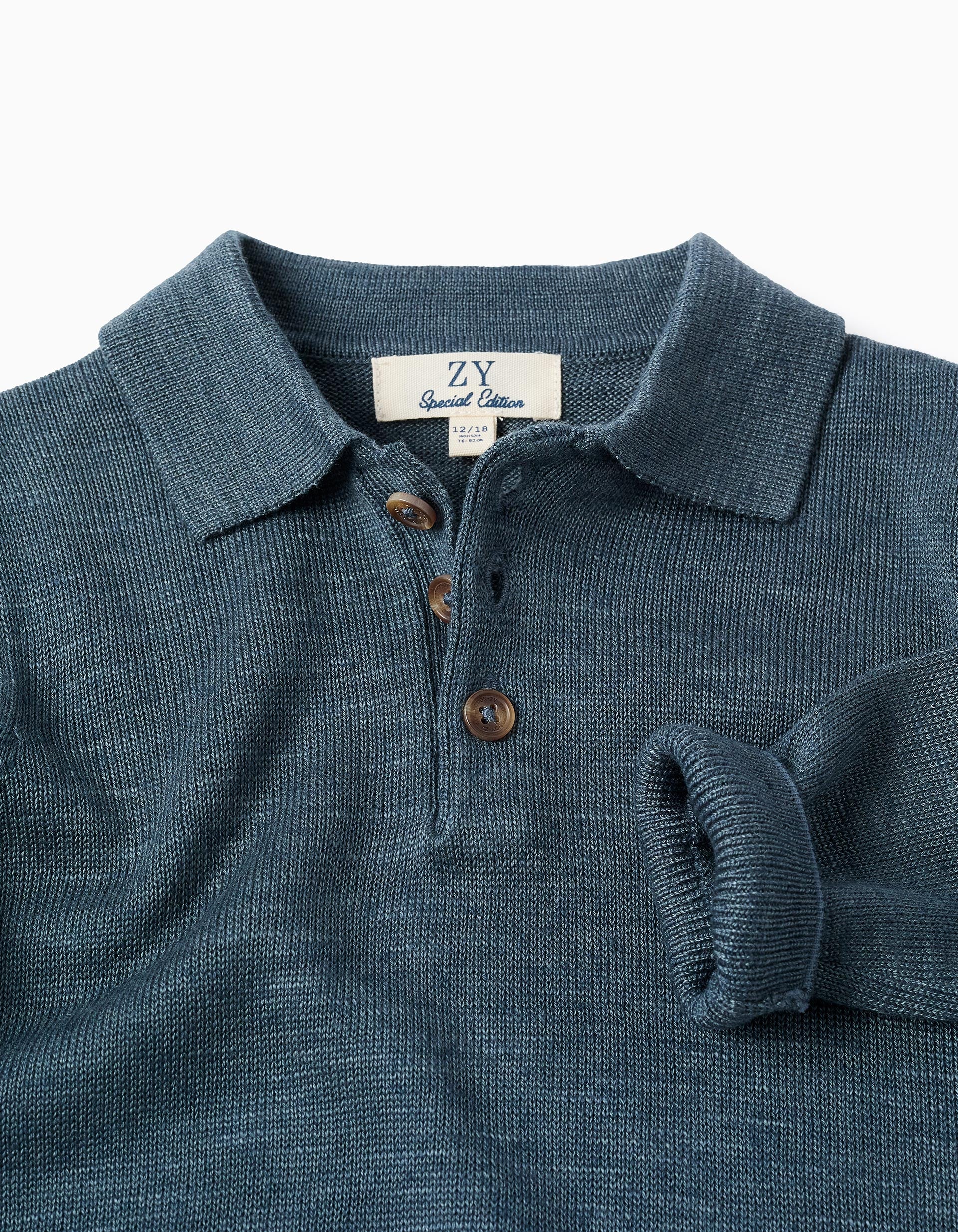 Camisola de malha com gola polo para bebé menino, azul-escuro