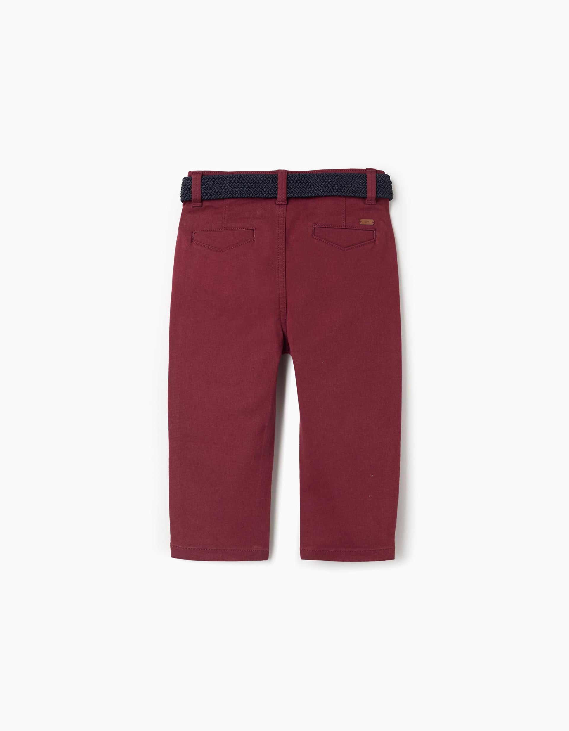 Pantalon chino ajusté en sergé avec ceinture pour bébé garçon, rouge foncé