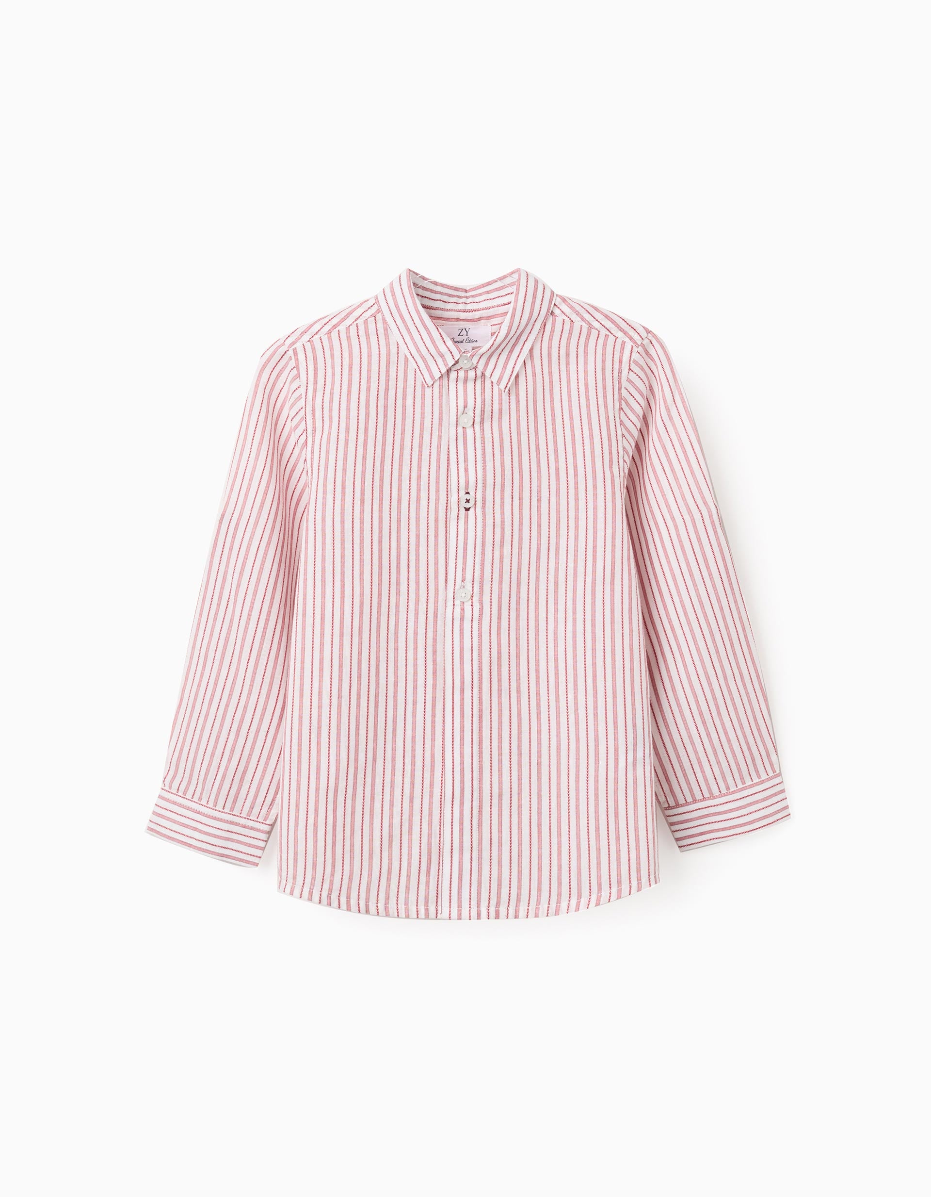 Long sleeve cotton shirt with stripes for boys, white/red