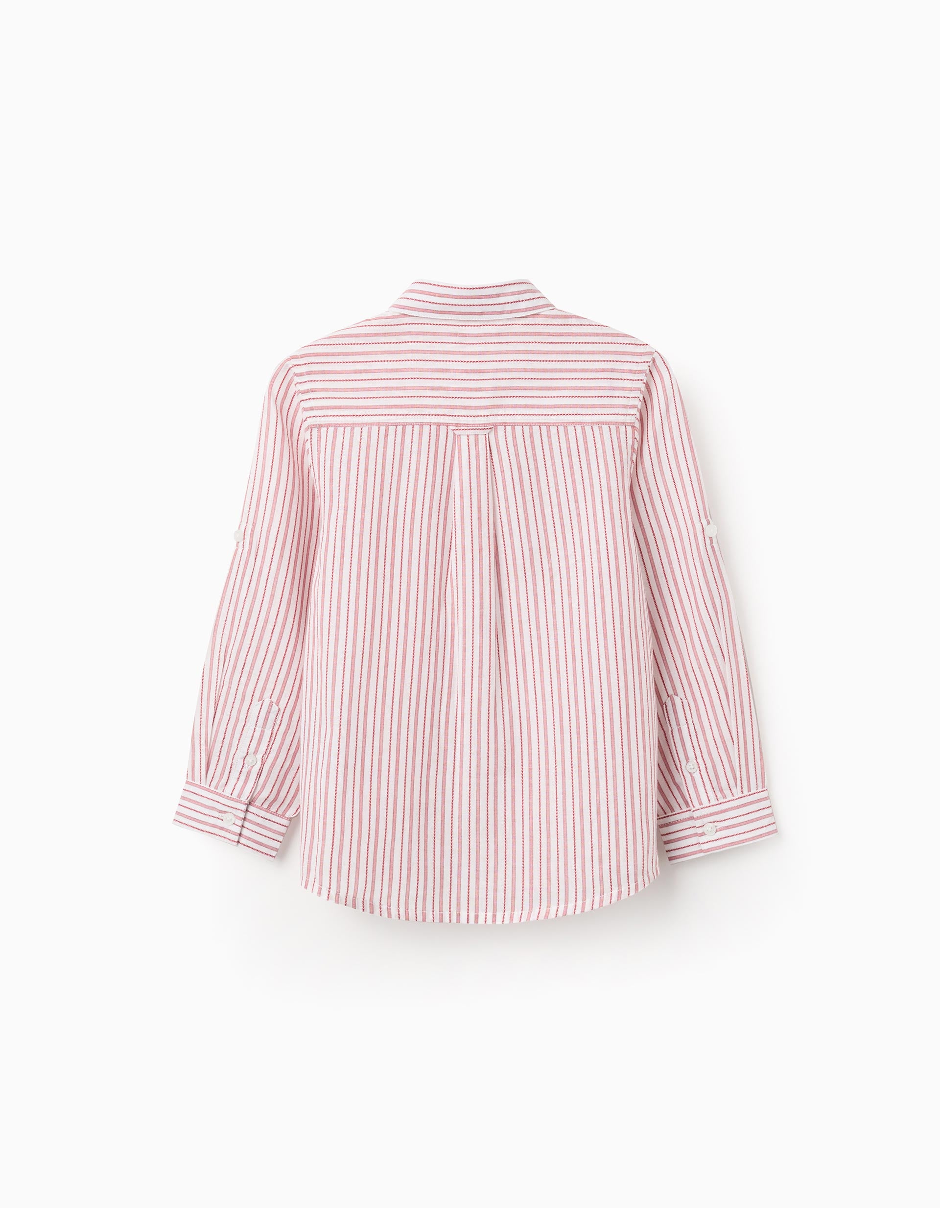 Long sleeve cotton shirt with stripes for boys, white/red