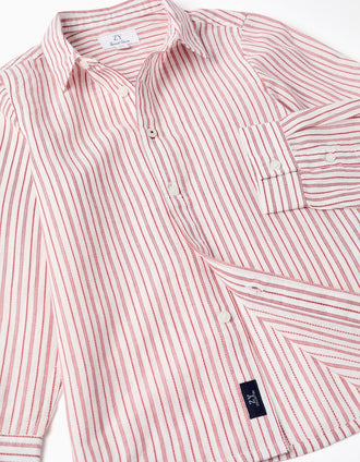 Camisa de manga larga de algodón a rayas para niño, blanco/rojo