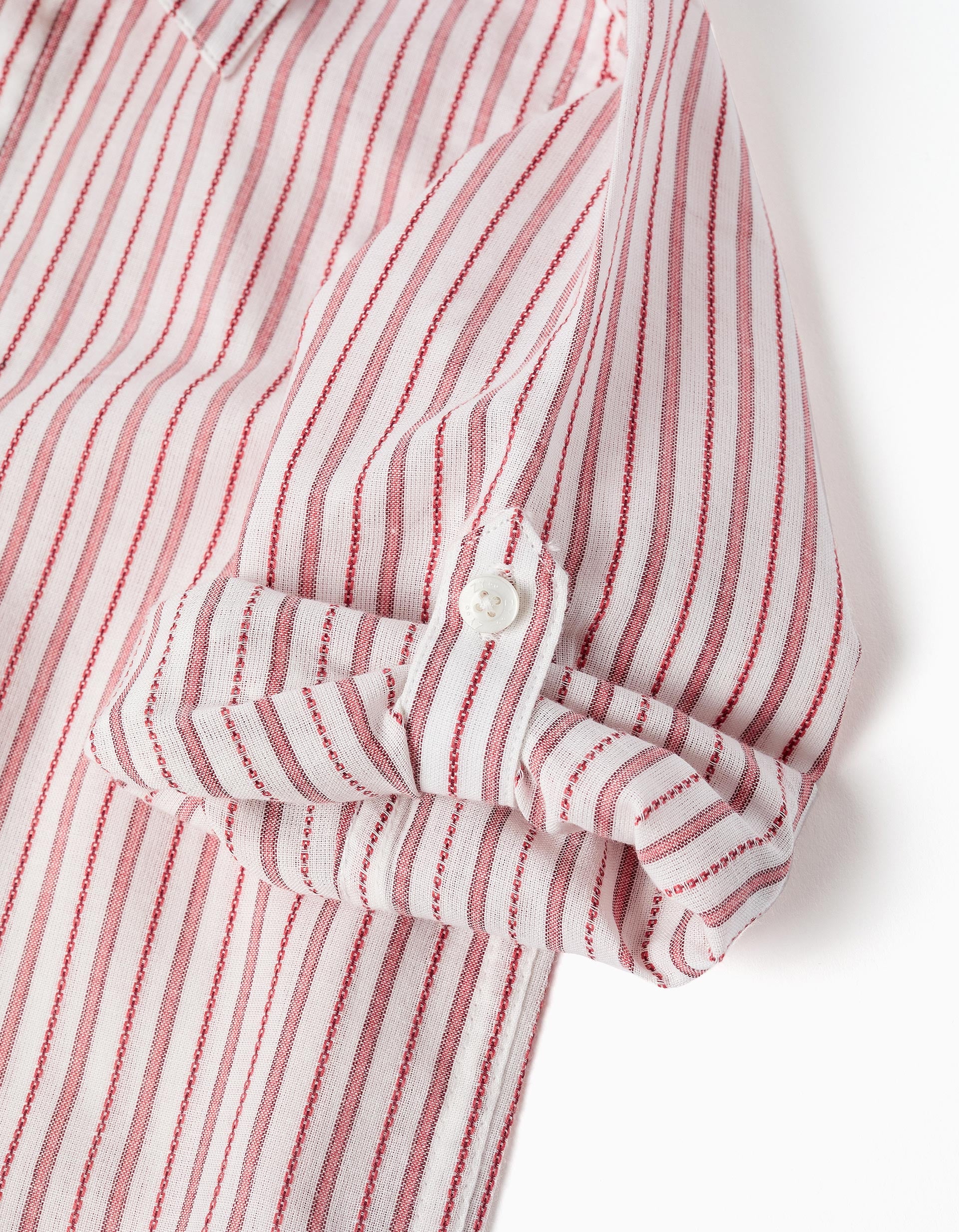 Long sleeve cotton shirt with stripes for boys, white/red