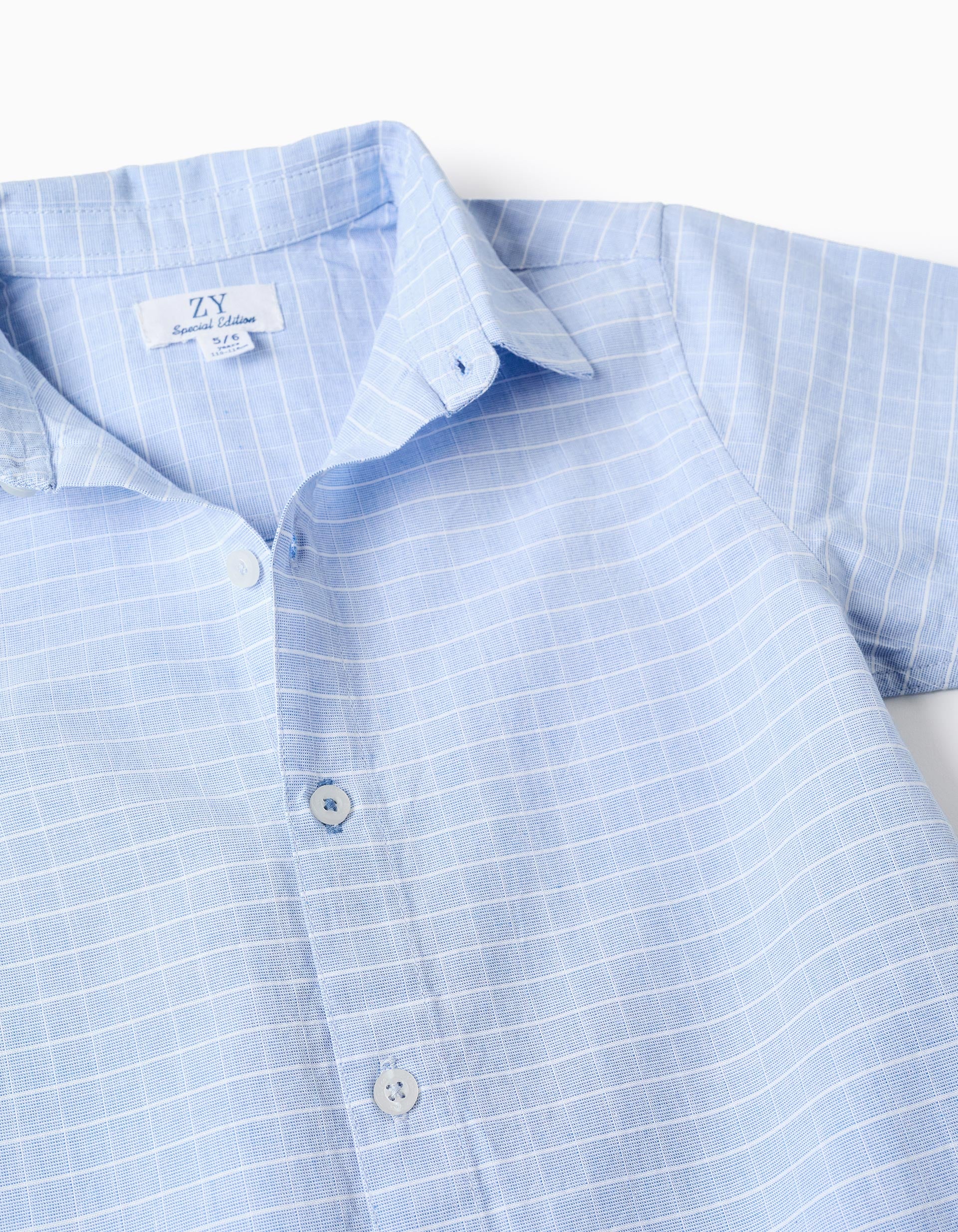 Chemise à manches courtes et short en coton pour garçon, bleu/beige