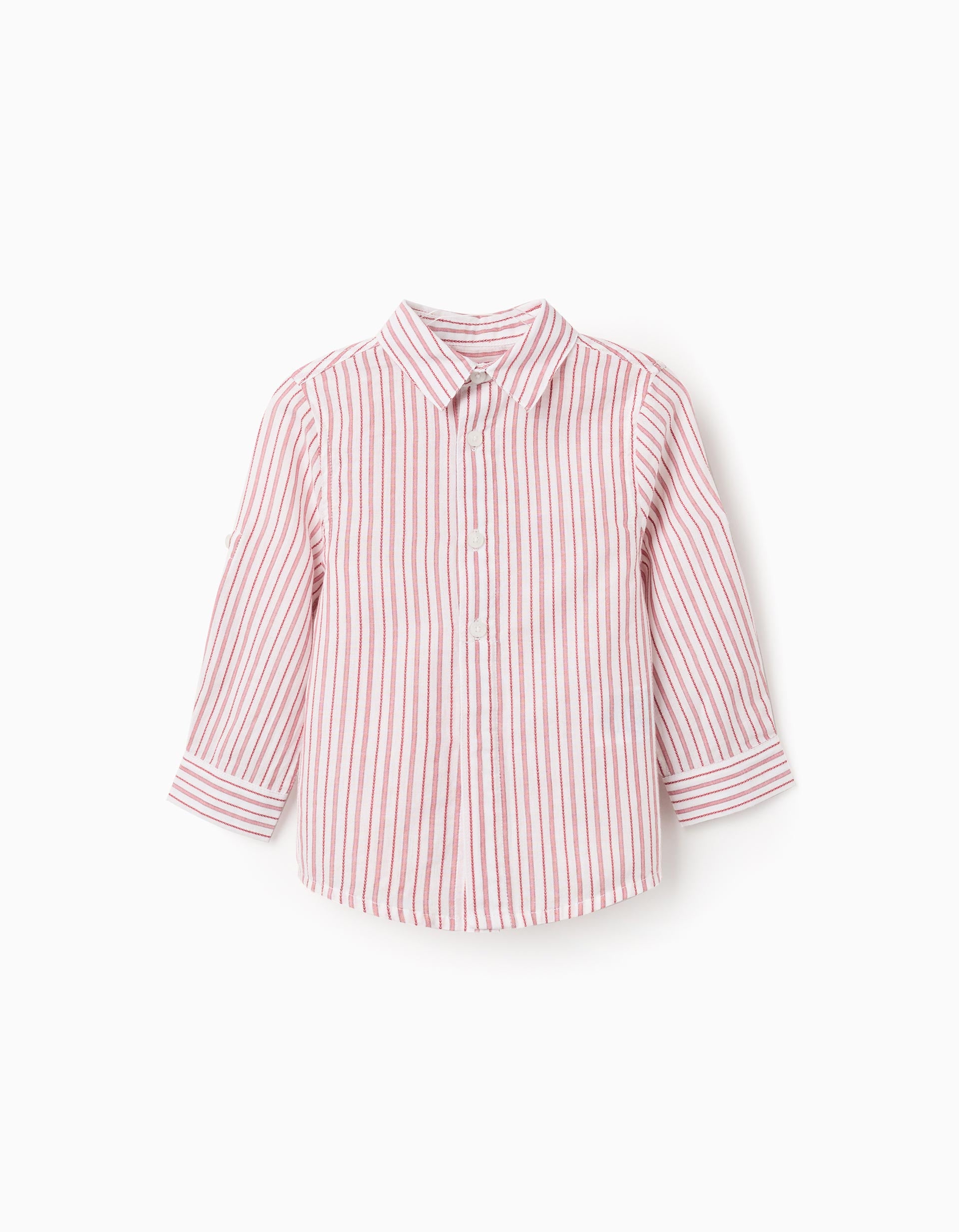 Chemise en coton à manches longues et rayures pour bébé garçon, blanc/rouge