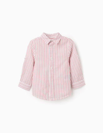 Camisa de manga larga de algodón a rayas para bebé niño, blanco/rojo