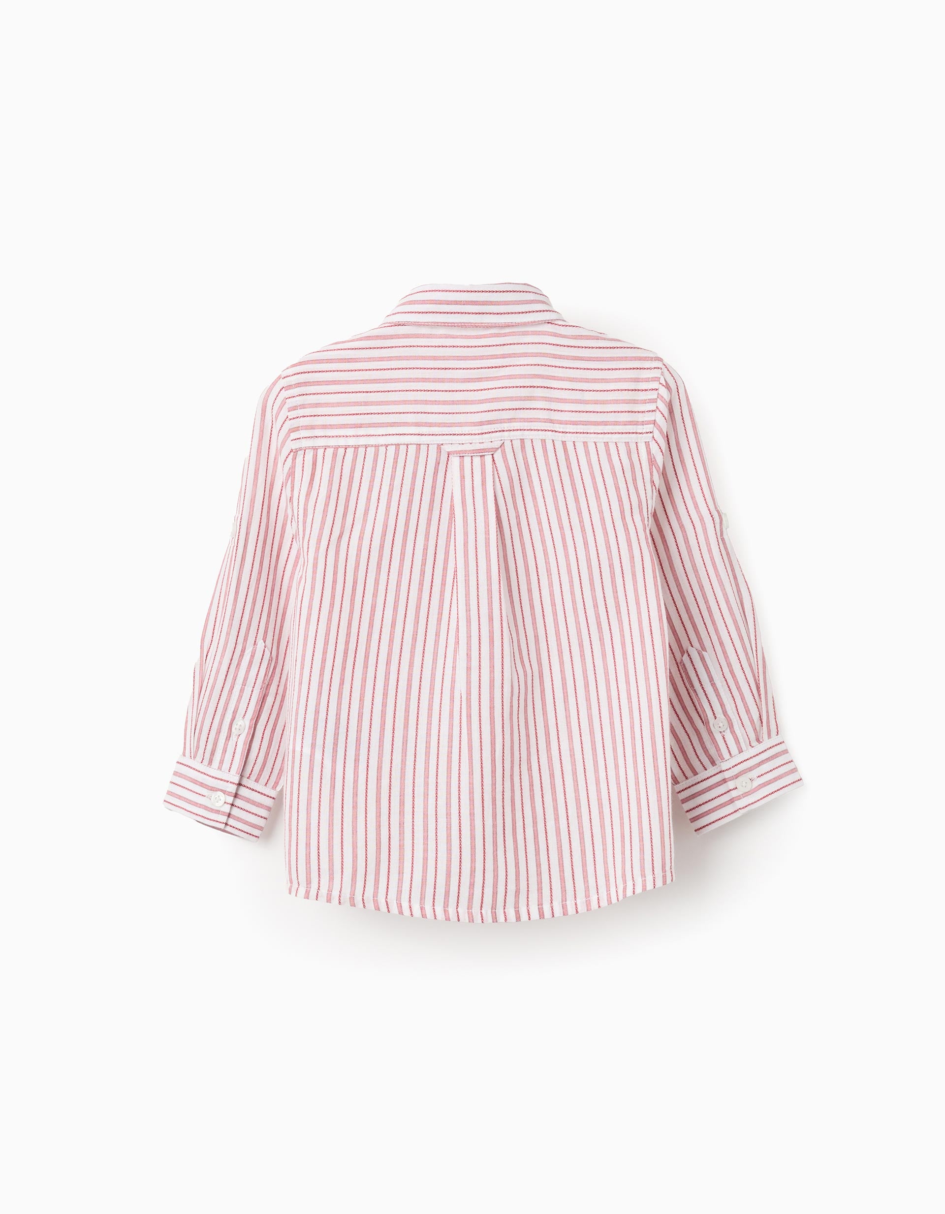 Chemise en coton à manches longues et rayures pour bébé garçon, blanc/rouge