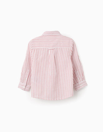 Camisa de manga larga de algodón a rayas para bebé niño, blanco/rojo