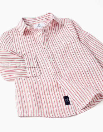 Camisa de manga larga de algodón a rayas para bebé niño, blanco/rojo