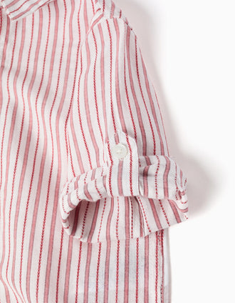 Camisa de manga larga de algodón a rayas para bebé niño, blanco/rojo