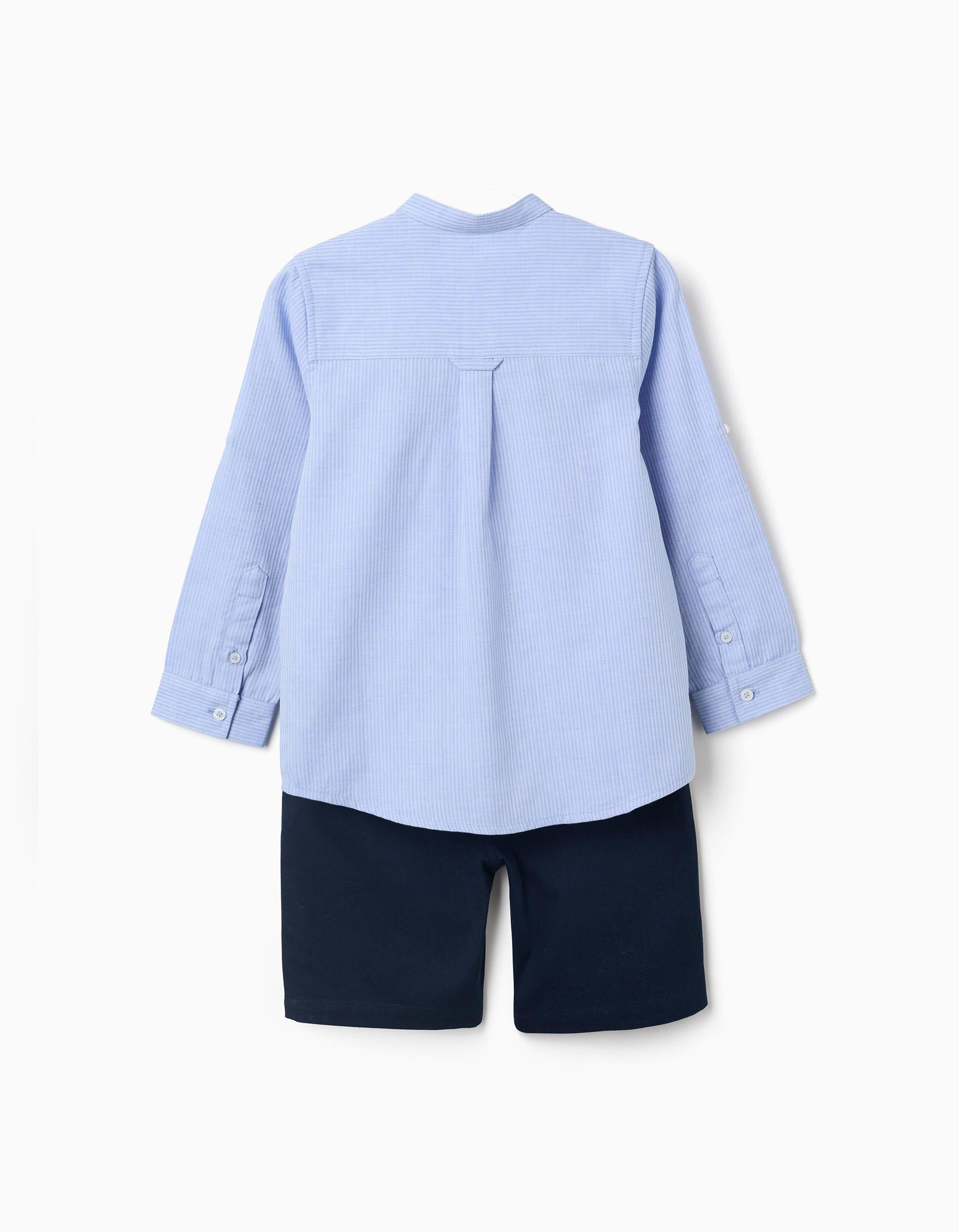 Chemise rayée à manches longues + short en coton pour garçon, bleu