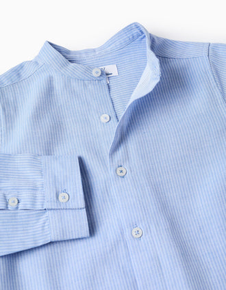 Camisa de manga larga a rayas + bermudas de algodón para niño, azul