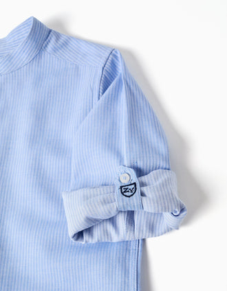 Camisa de manga larga a rayas + bermudas de algodón para niño, azul