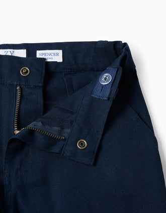 Camisa de manga larga a rayas + bermudas de algodón para niño, azul