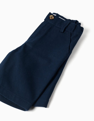 Camisa de manga larga a rayas + bermudas de algodón para niño, azul