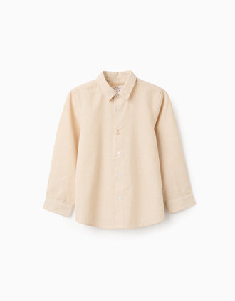 Camisa de manga comprida às riscas para menino, branco/amarelo