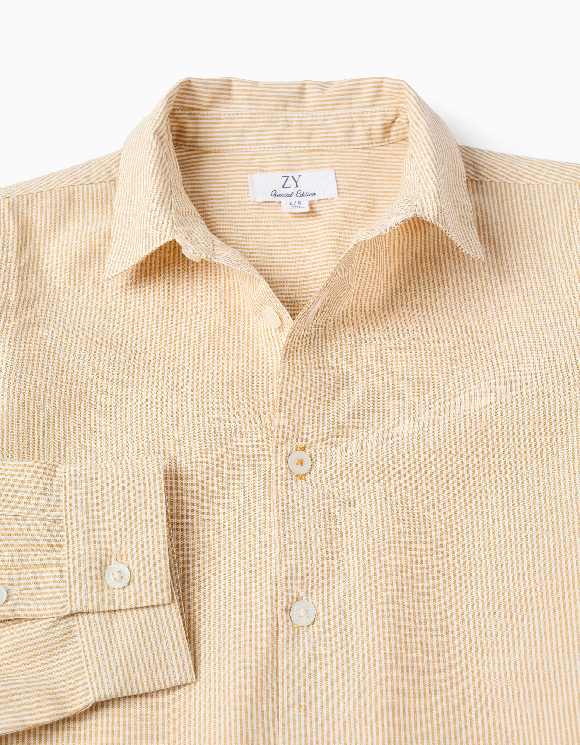Long sleeve cotton shirt with stripes for boys, white/yellow