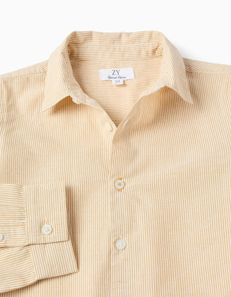 Camisa de manga comprida às riscas para menino, branco/amarelo