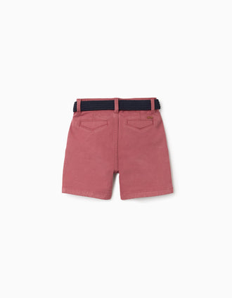 Calções midi de sarja com cinto para bebé menino, vermelho
