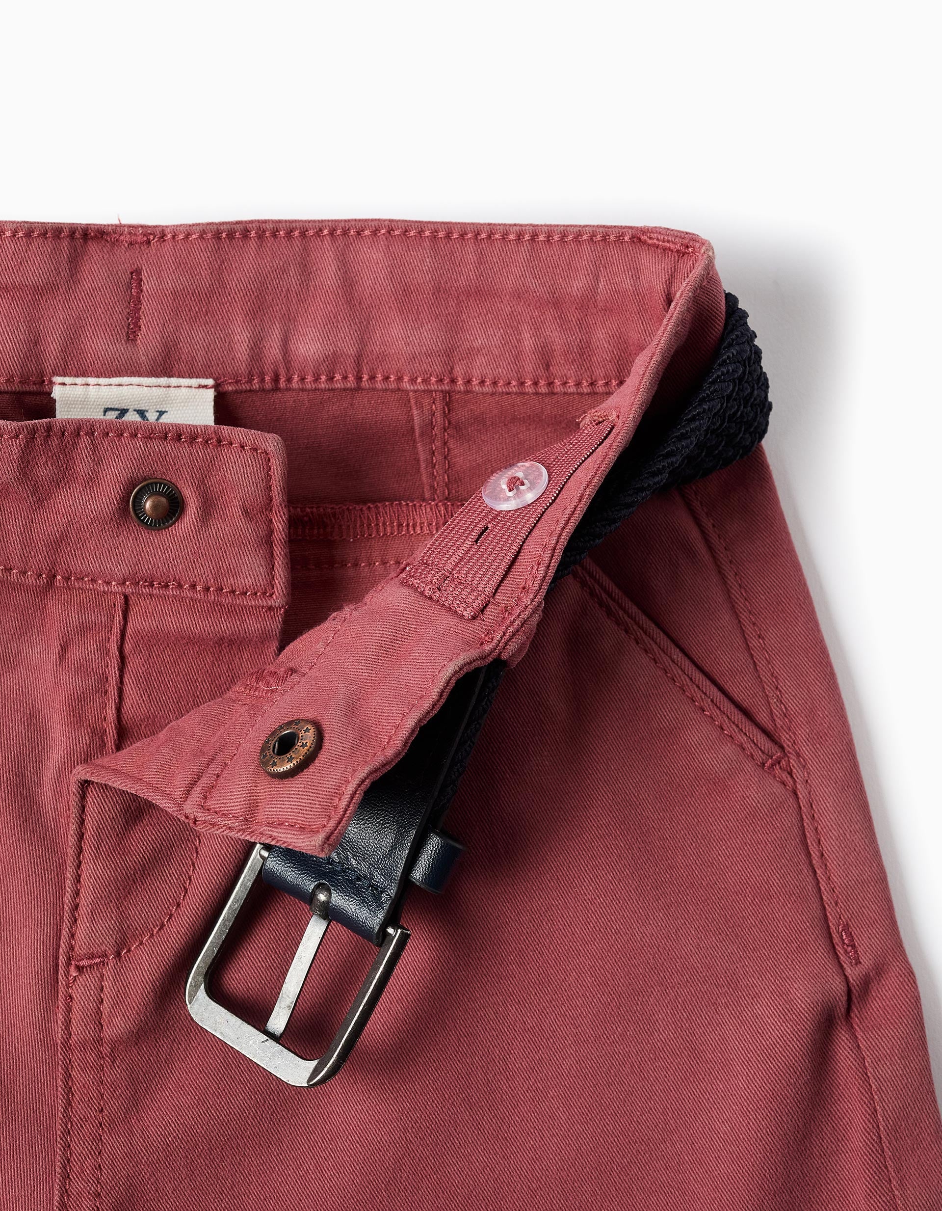 Short midi en sergé avec ceinture pour bébé garçon, marron