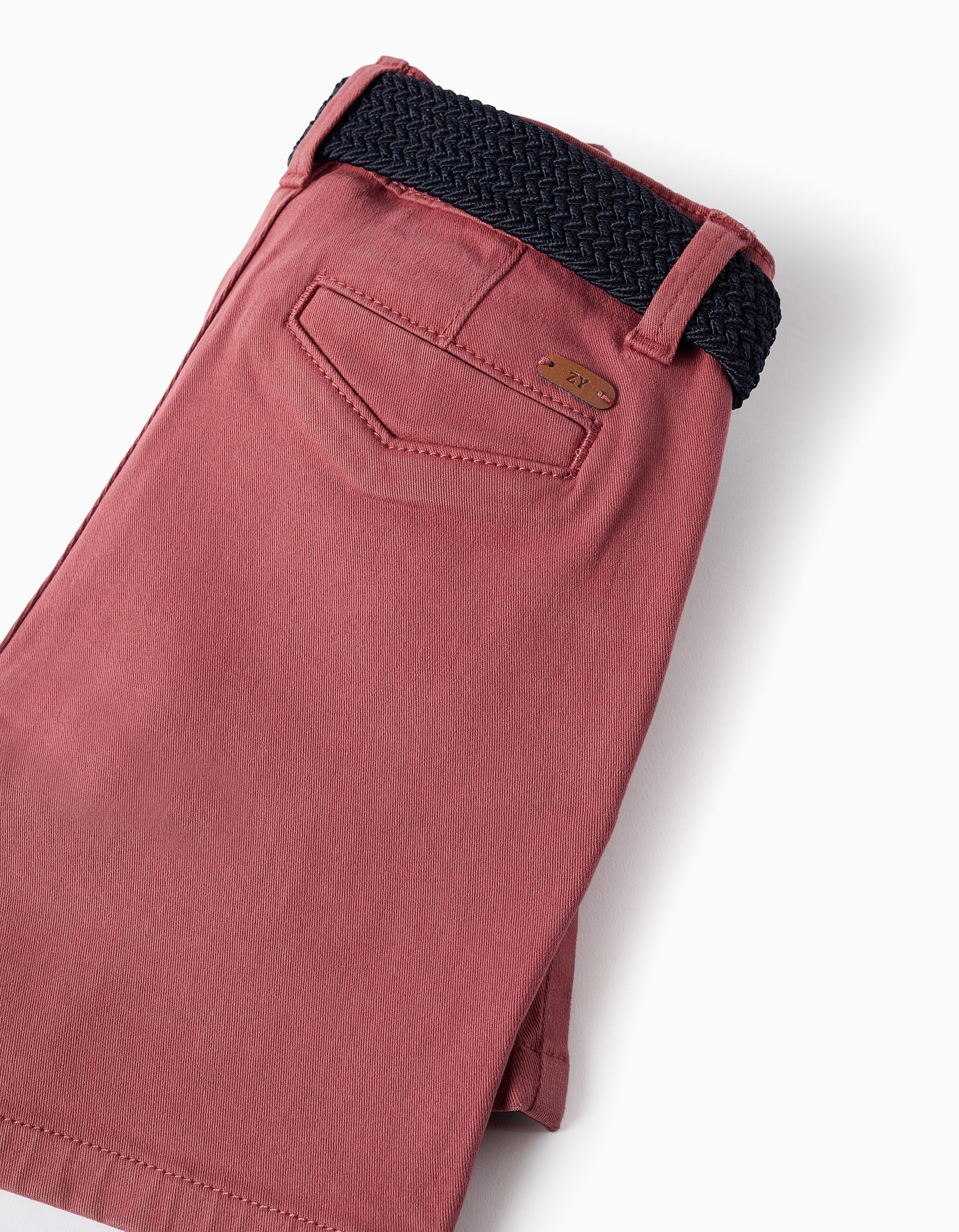 Short midi en sergé avec ceinture pour bébé garçon, marron