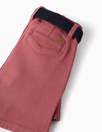 Calções midi de sarja com cinto para bebé menino, vermelho