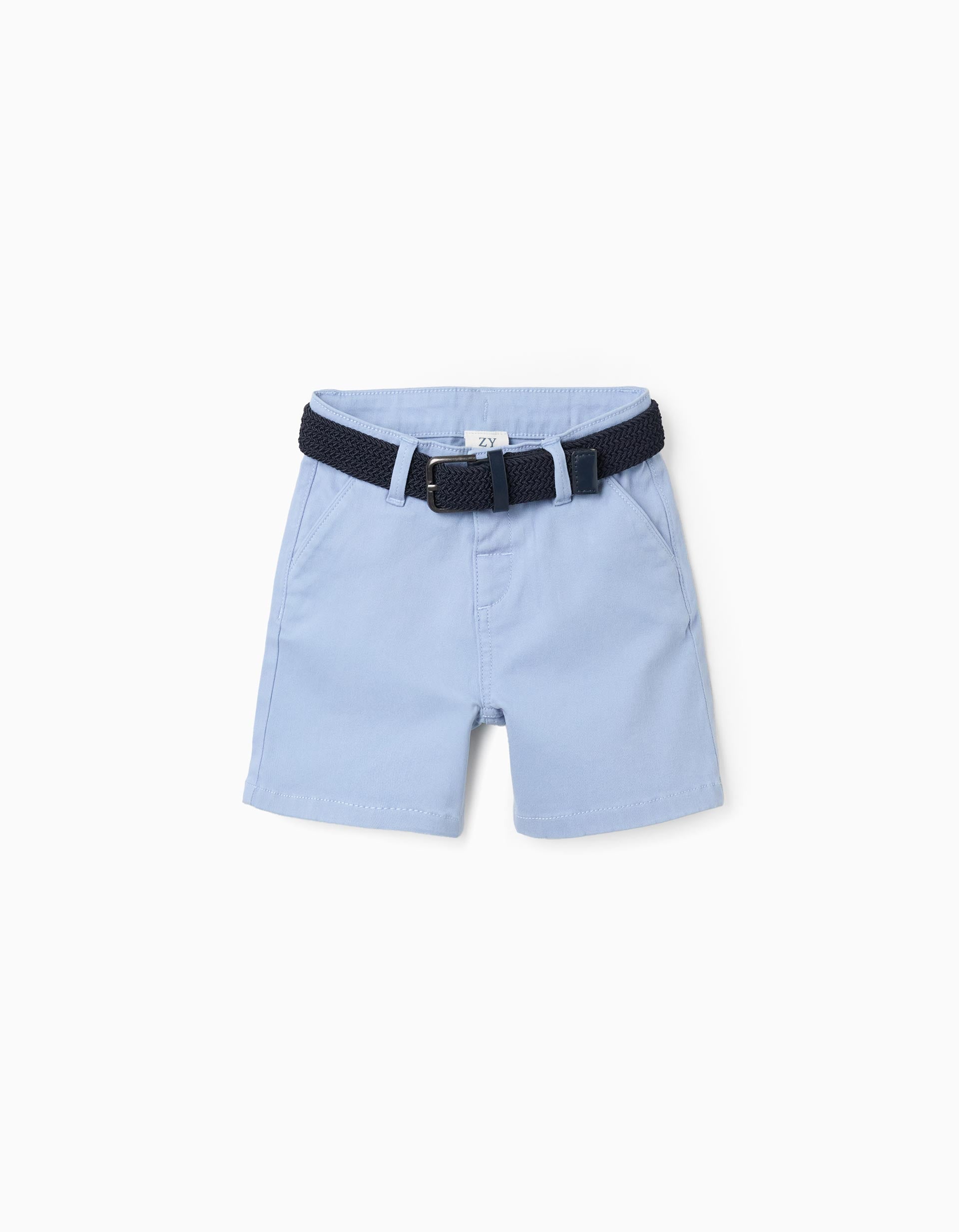 Short midi en sergé avec ceinture pour bébé garçon, bleu clair