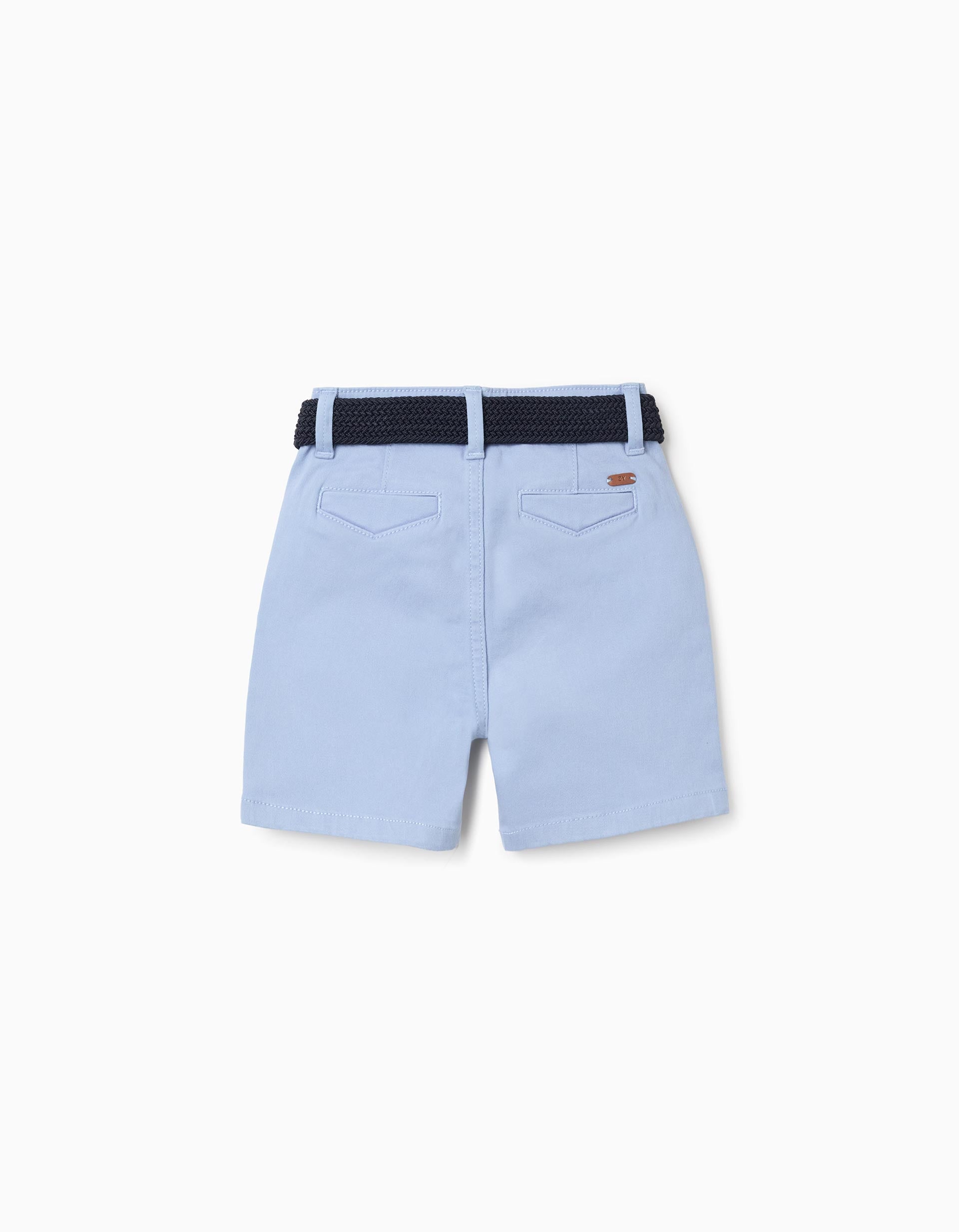 Short midi en sergé avec ceinture pour bébé garçon, bleu clair