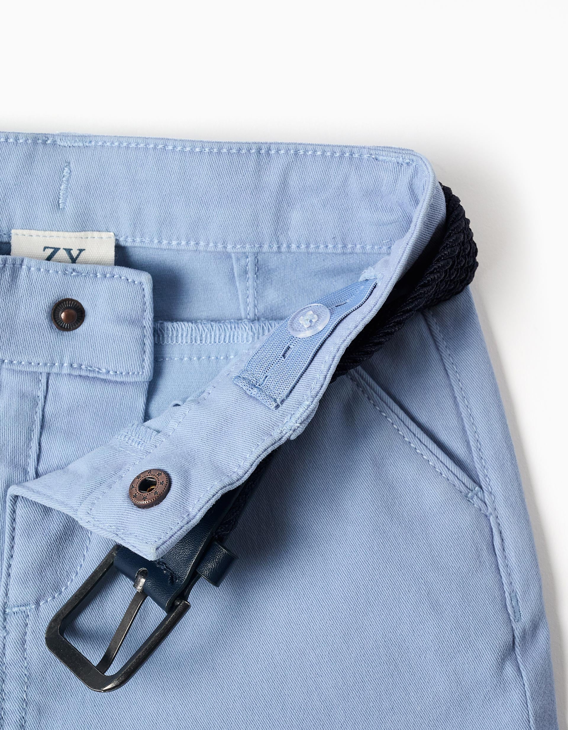 Short midi en sergé avec ceinture pour bébé garçon, bleu clair