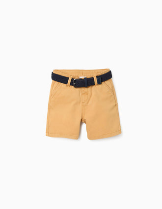 Bermudas midi de sarga con cinturón para bebé niño, amarillo oscuro