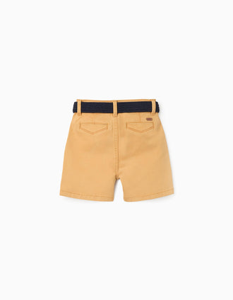 Bermudas midi de sarga con cinturón para bebé niño, amarillo oscuro