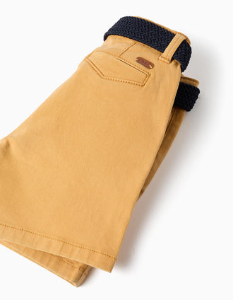 Bermudas midi de sarga con cinturón para bebé niño, amarillo oscuro