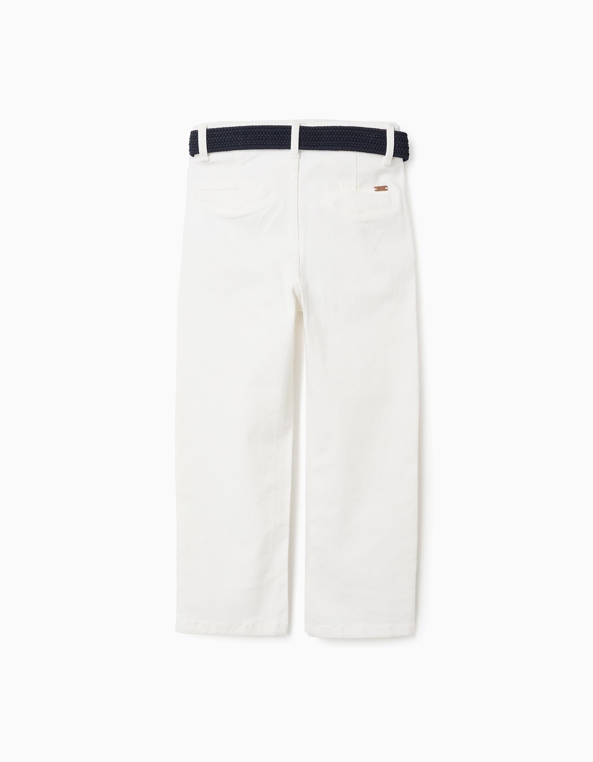 Pantalon chino ajusté en sergé avec ceinture pour garçon, blanc