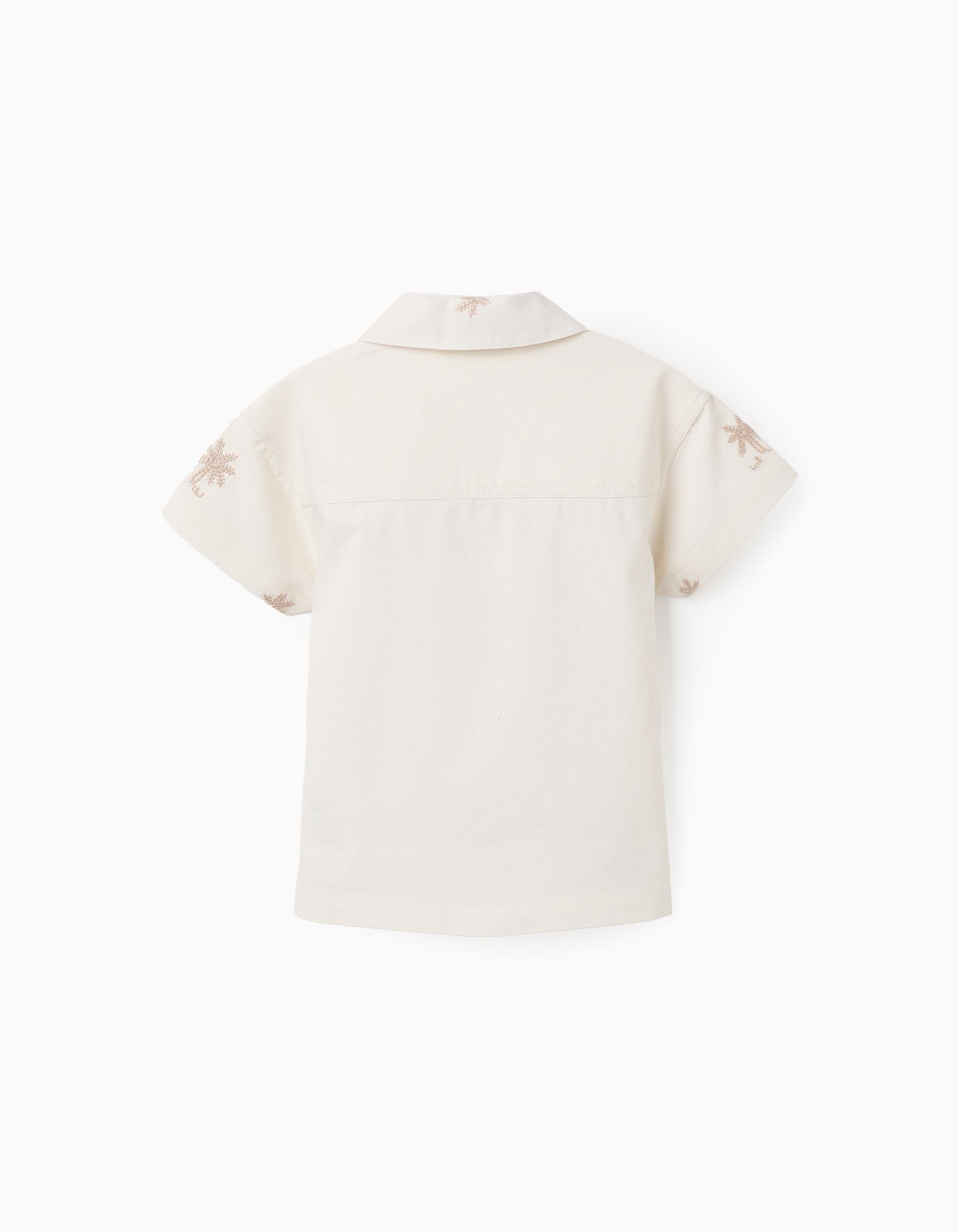 Chemise en coton avec palmiers brodés pour bébé garçon, beige clair