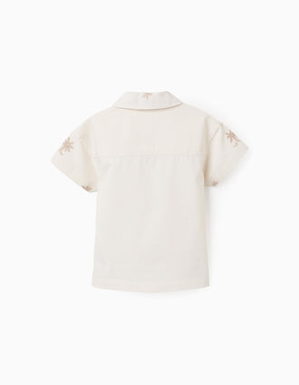 Camisa de algodón con palmeras bordadas para bebé niño, beige claro