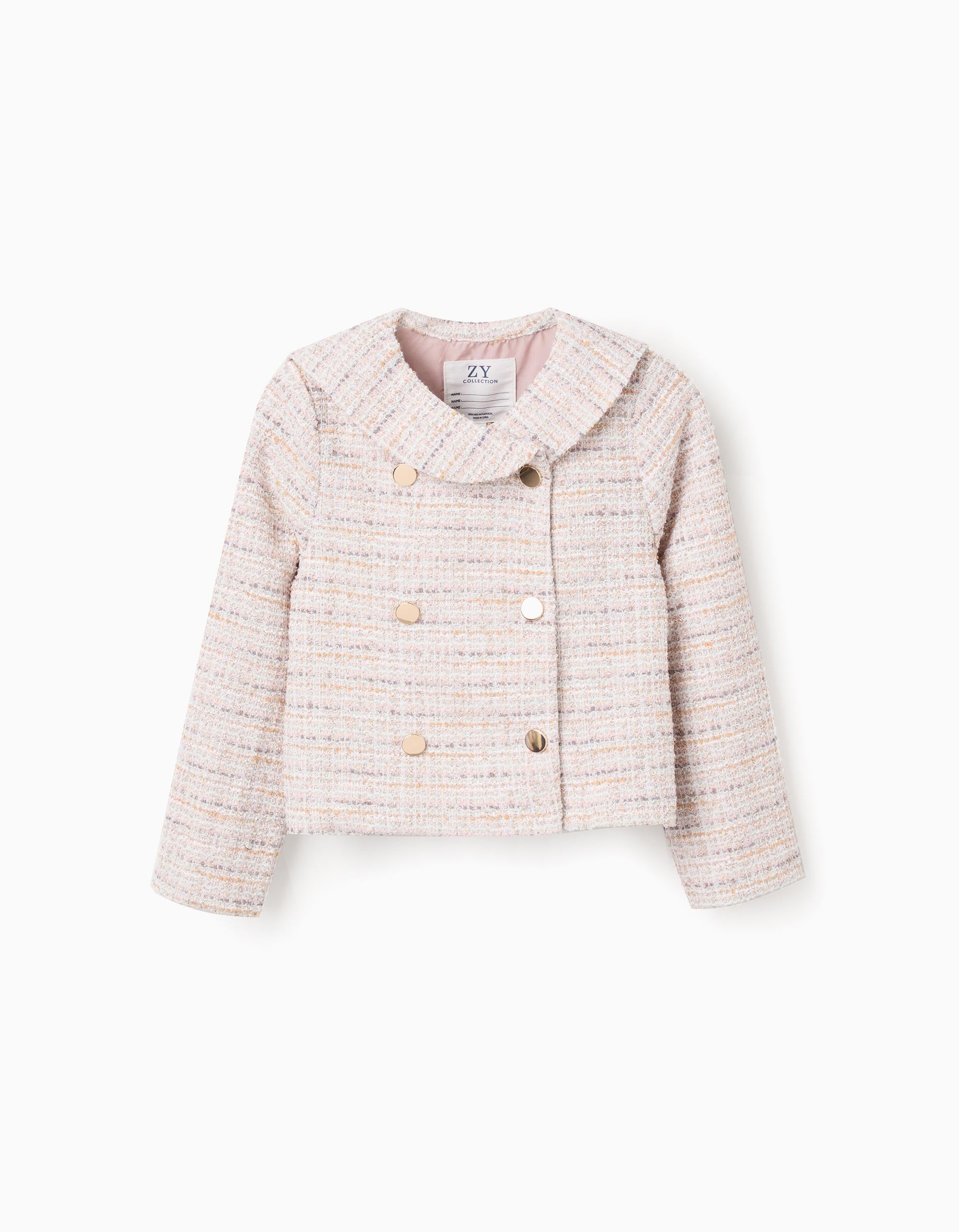 Veste en tweed à col marin et plis pour fille, rose