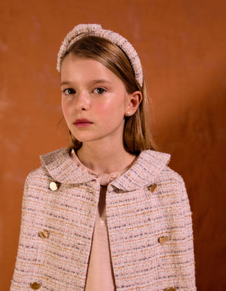 Chaqueta de tweed con cuello marinero y pliegues para niña, rosa