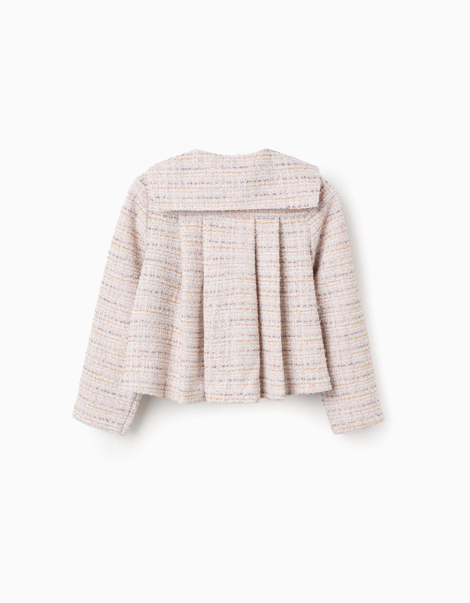 Veste en tweed à col marin et plis pour fille, rose