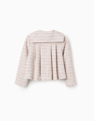 Chaqueta de tweed con cuello marinero y pliegues para niña, rosa