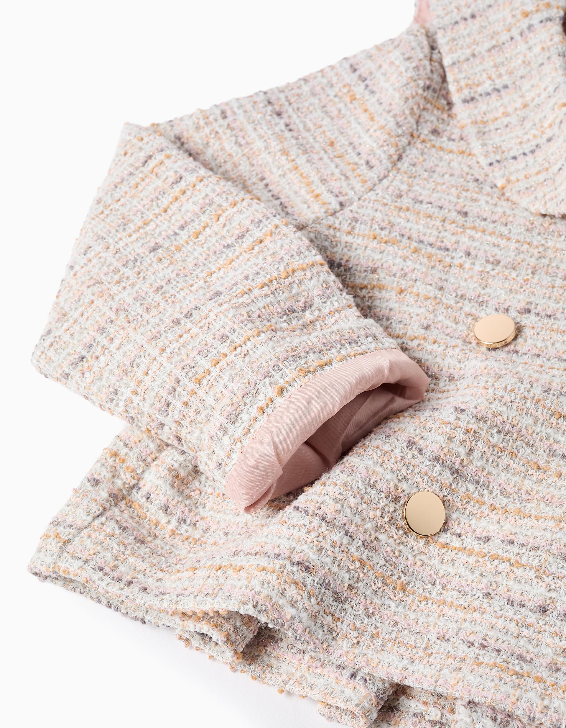 Veste en tweed à col marin et plis pour fille, rose