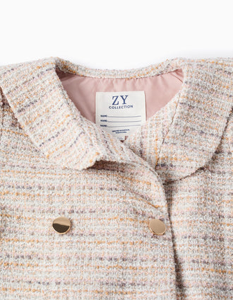Chaqueta de tweed con cuello marinero y pliegues para niña, rosa