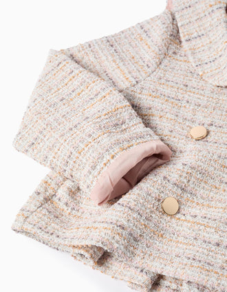 Chaqueta de tweed con cuello marinero y pliegues para niña, rosa