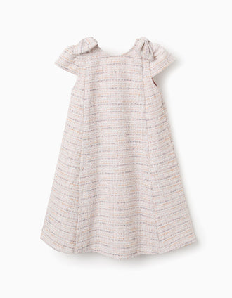 Vestido de tweed de línea A con lazos decorativos para niña, rosa