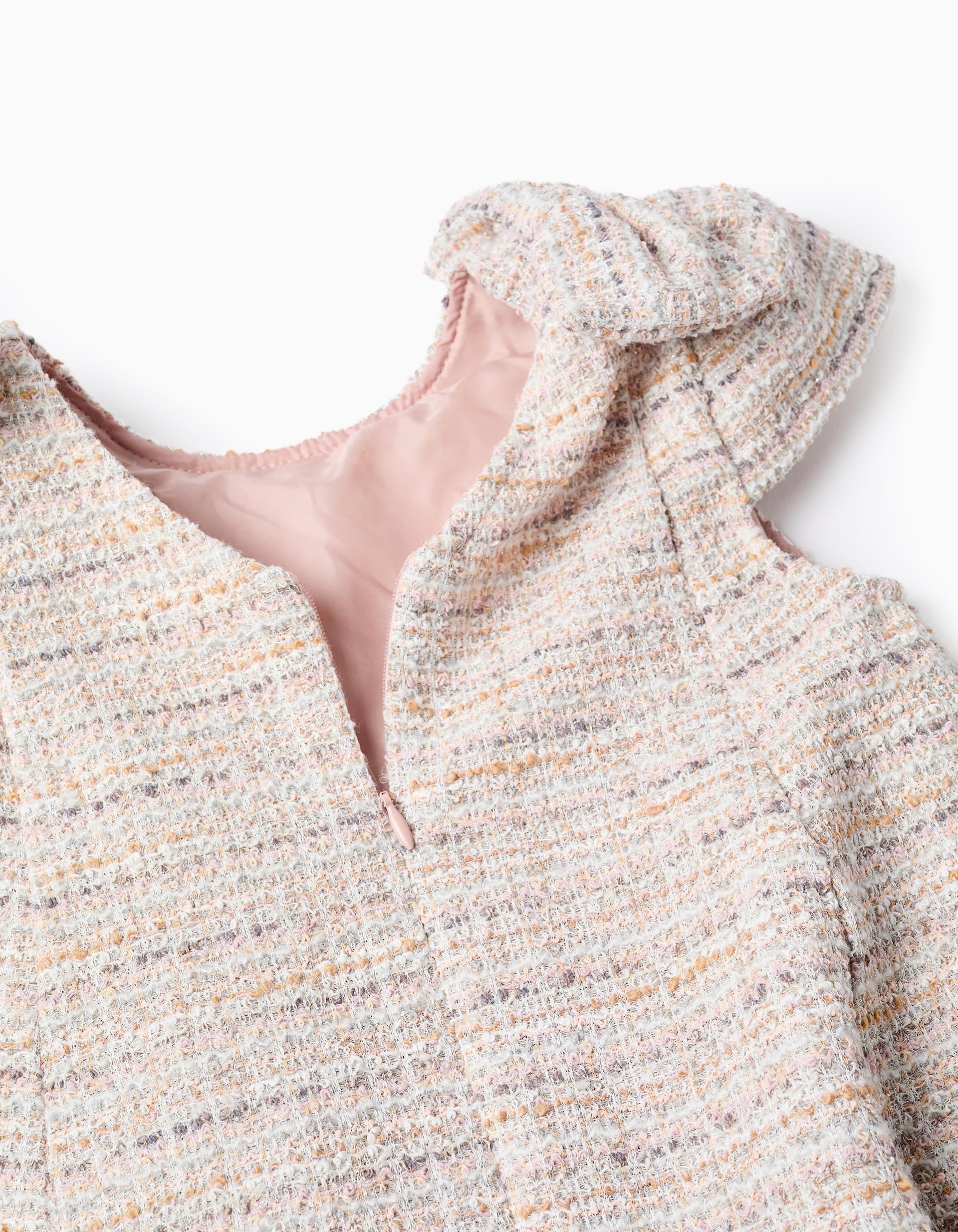 A-line tweed dress with decorative bows for girls, pink