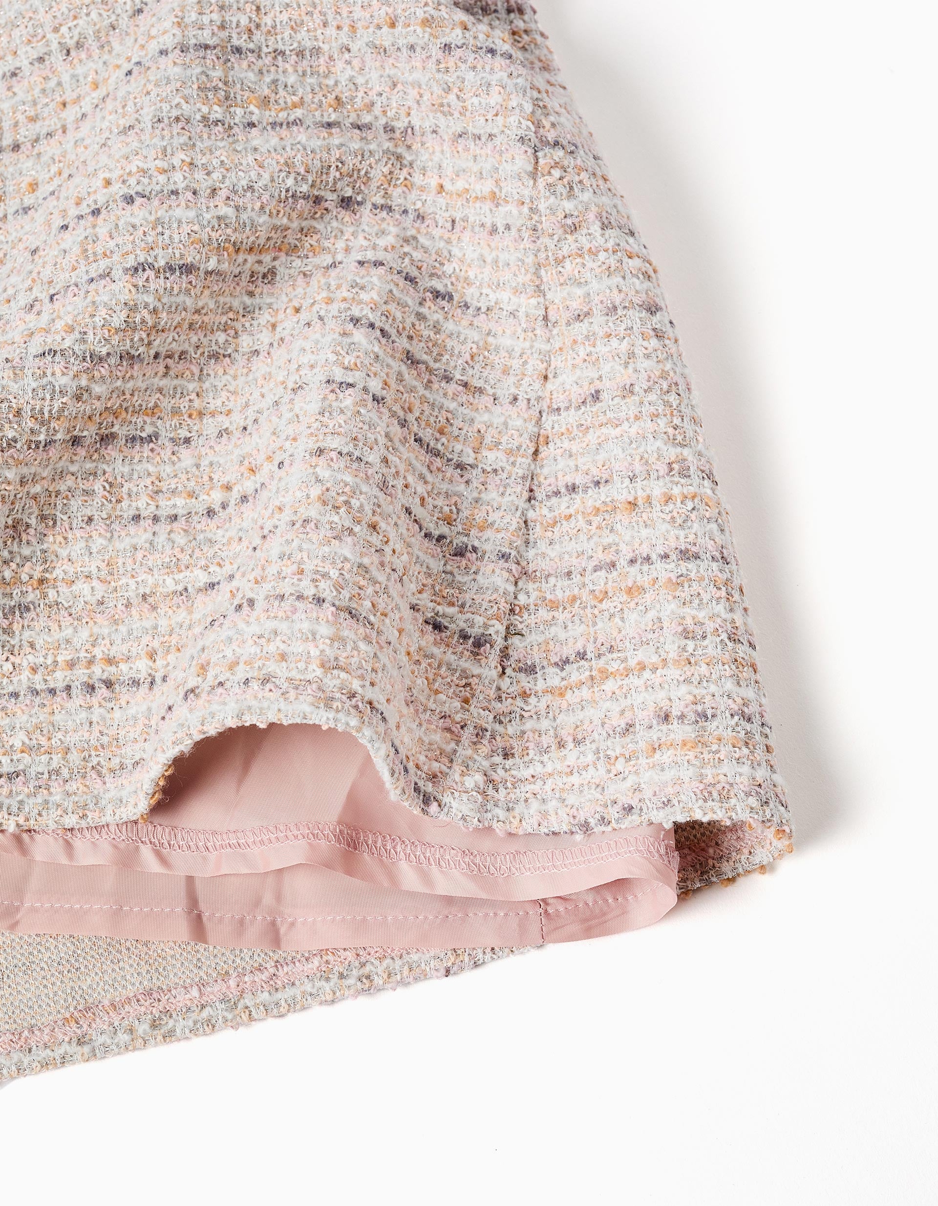 A-line tweed dress with decorative bows for girls, pink