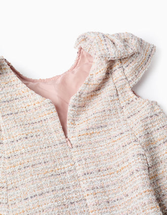 Vestido de tweed de línea A con lazos decorativos para niña, rosa