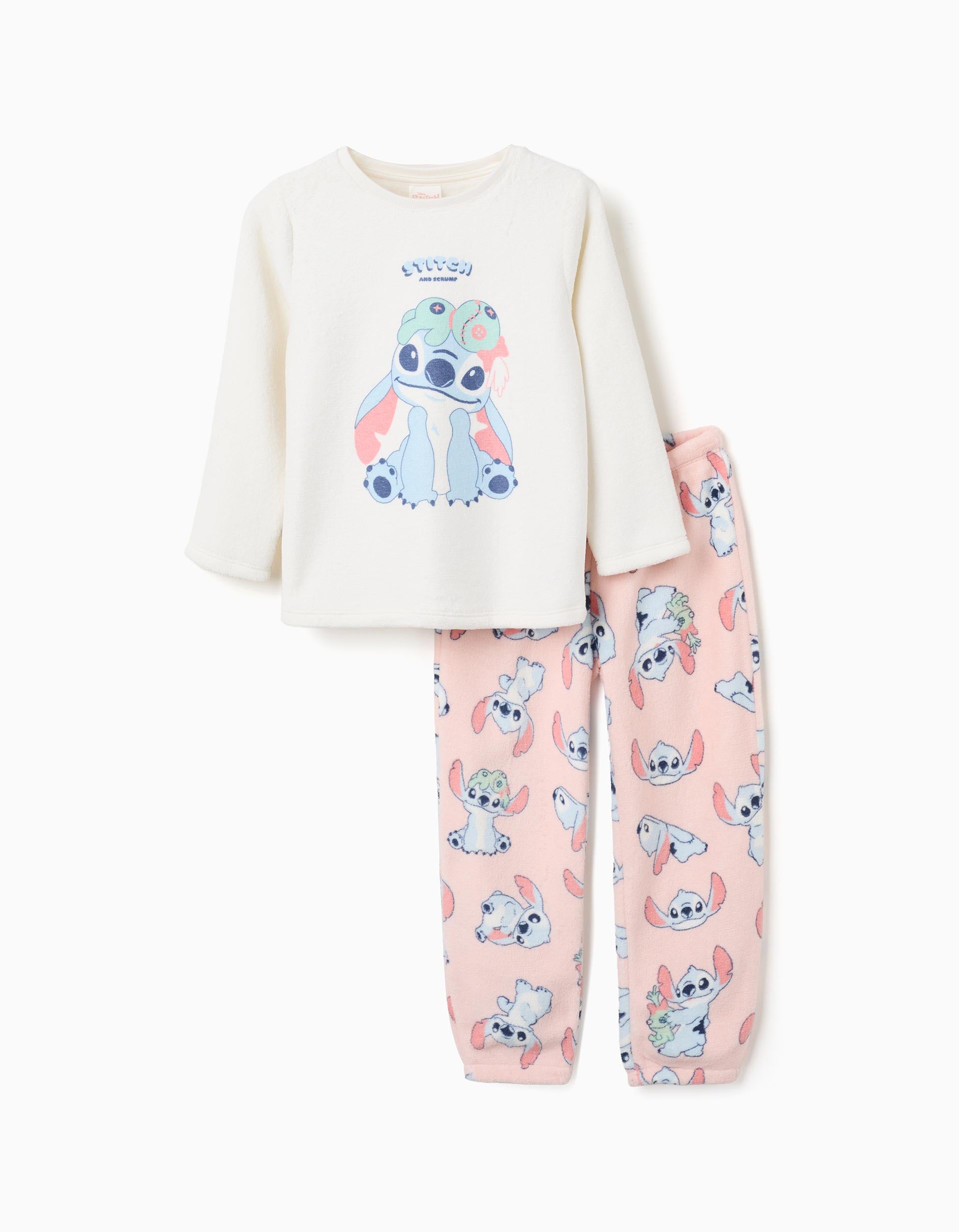 Coral fleece pyjamas with Stitch print for girls, white/pink
