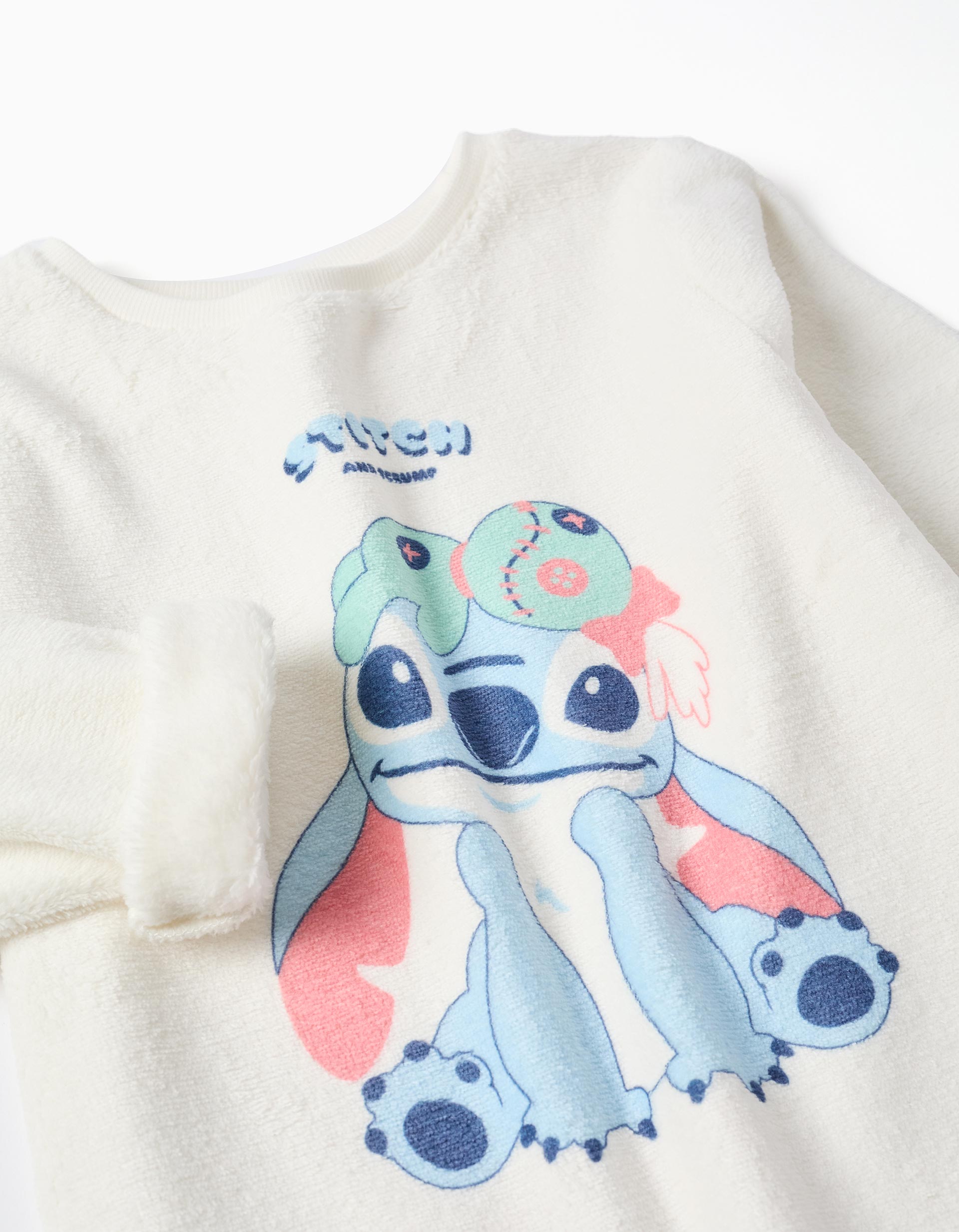 Coral fleece pyjamas with Stitch print for girls, white/pink