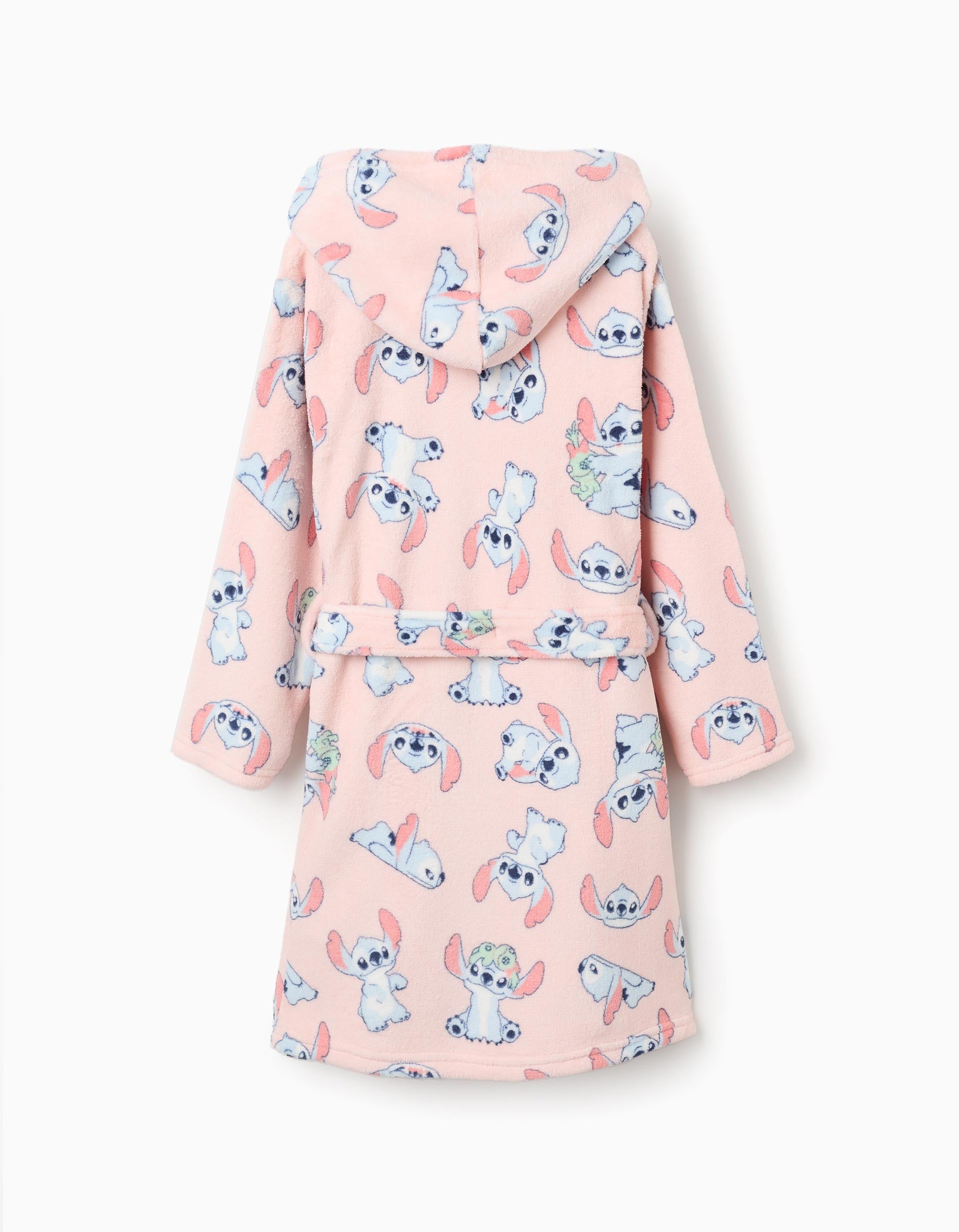 Coral fleece dressing gown with Stitch motif for girls, pink