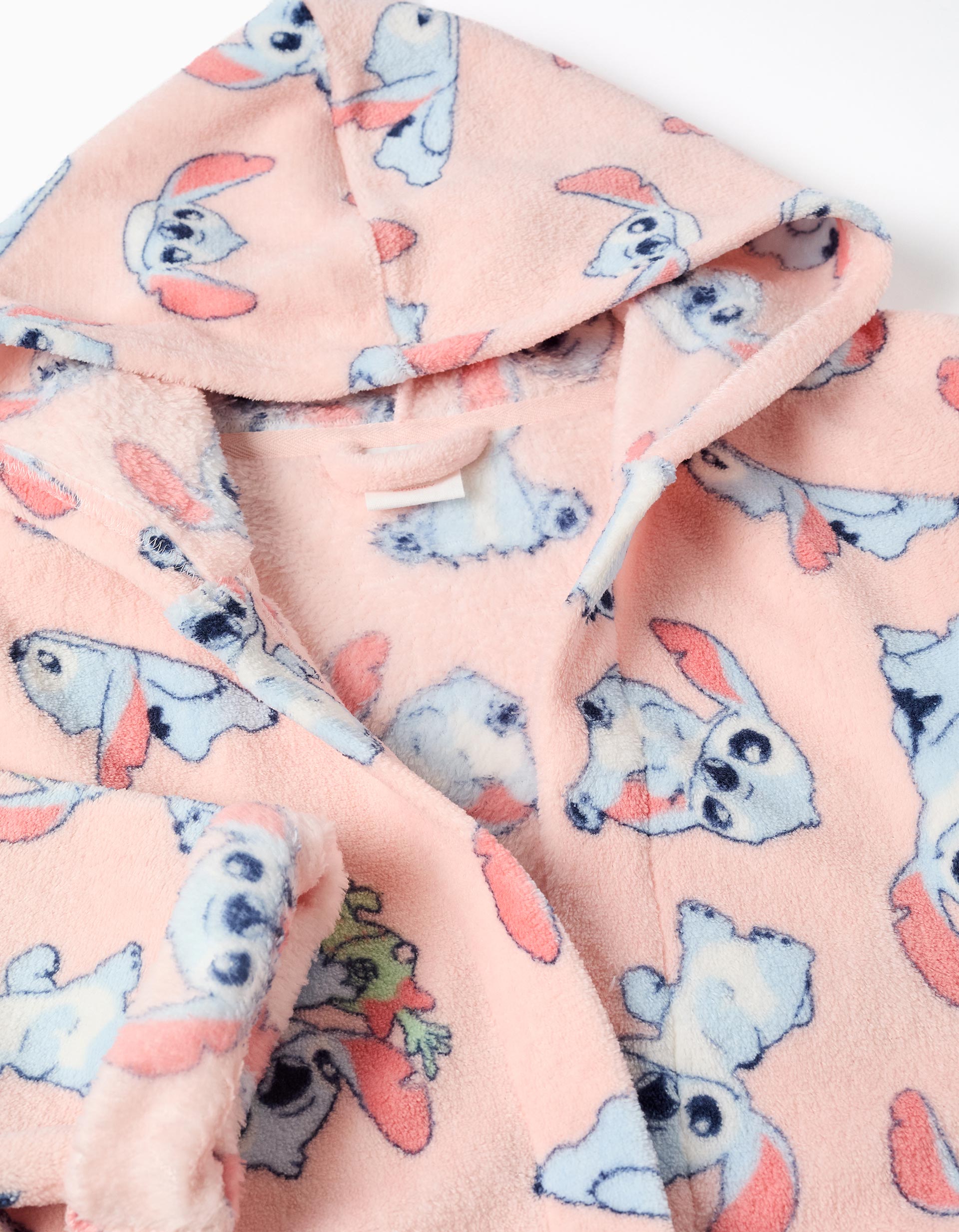 Coral fleece dressing gown with Stitch motif for girls, pink